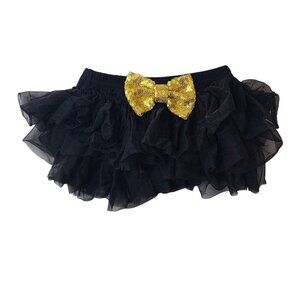 Black Ruffle Tutu Skirt with Gold Sequin Bow Lily & Max Girls Size SM